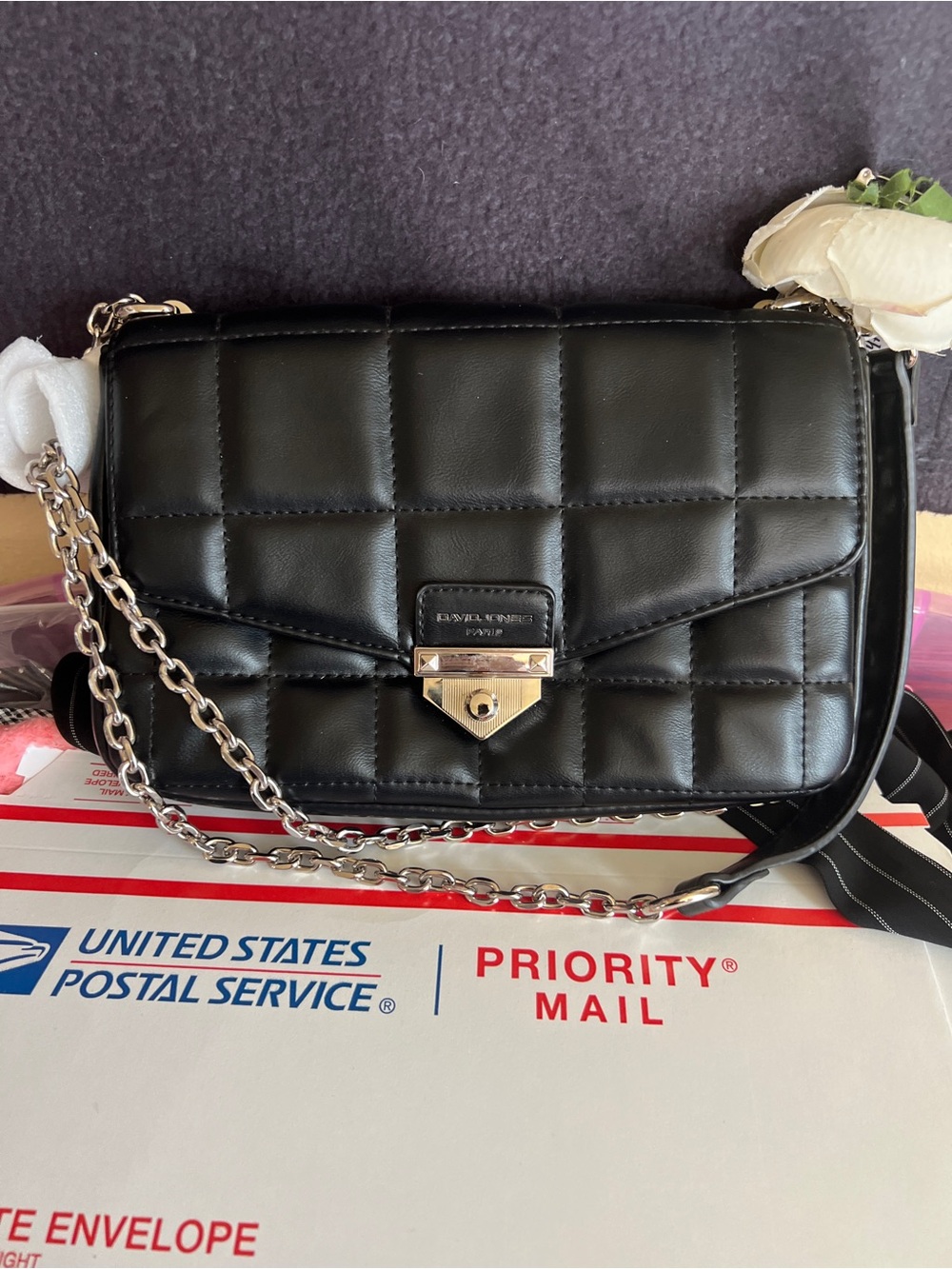 Black faux leather purse